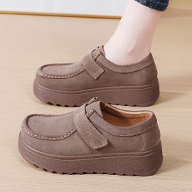 Thick-Soled Platform Shoes for Women Cowhide 2026 Spring Autumn Thick-Soled Waterproof Platform Wedge Heel Women's ShoesColor: Black, EUR Size: 40