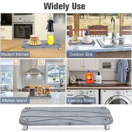 Foleto Home Sink Caddy 2pcs Dries Instantly Kitchen Sink Organizer Sponge Decor Riser with Stainless Steel Feet Modern Diatomaceous Earth Sink Tray for Soap Water Bottles