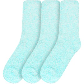Calcetines para mujer Fuzzy con plumas cálidas y suaves, 3 pares, Azul claro, Size 10-13