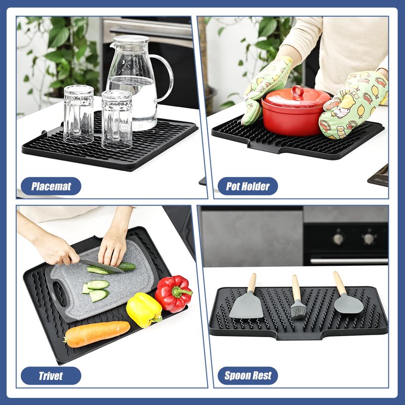 KR KITCHENRAKU Dish Drying Mat 40 x 33 cm Black