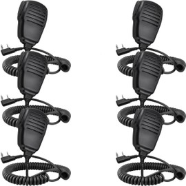 SAMCOM Speaker Mic for Two Way Radios, 2 Pin K Type Walkie Talkies Shoulder Mic with Reinforced Cable, 2-Way Radio Handheld/Wearable Microphone, 6 Pcs, Black