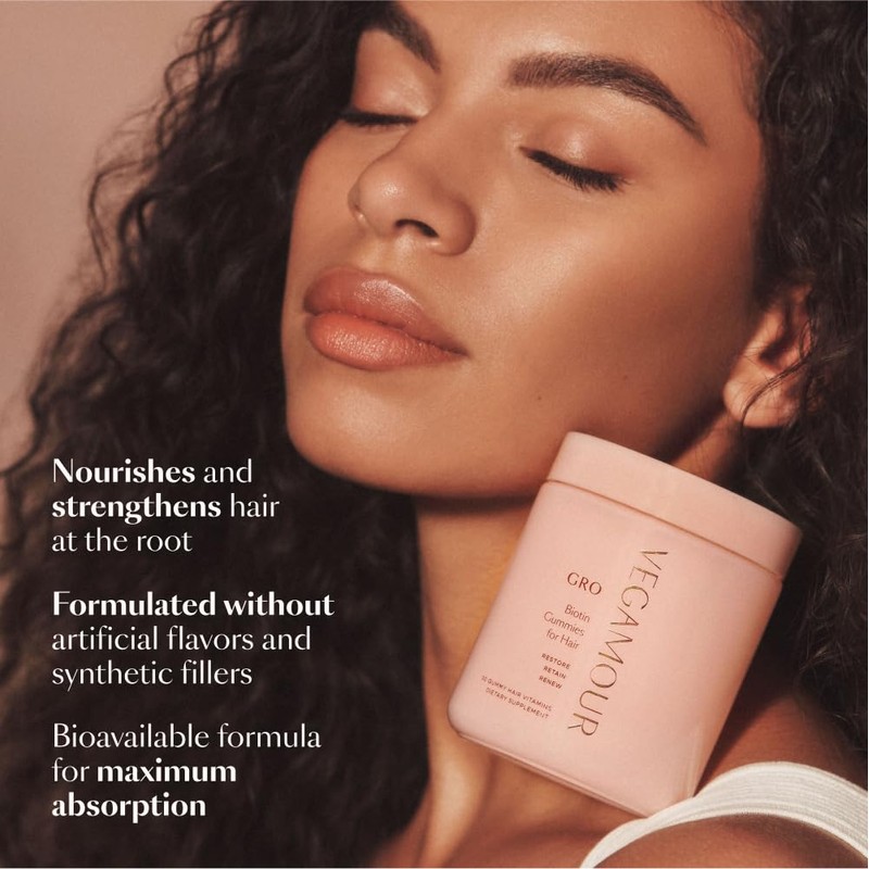 VEGAMOUR GRO Biotin Gummies, Strawberry Flavor with 5000 mcg Biotin,