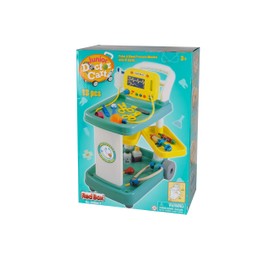 Constructive Playthings Deluxe Doctor Kit for Toddlers 3-5, Pretend Play Toy Medical Station, Includes Rolling Cart with Pullout Shelves and Medical Supplies, Blue & White, 15-Piece Kids Playset