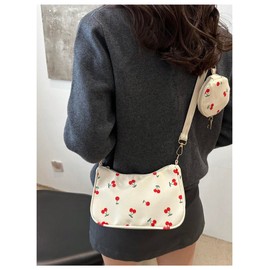 RoseSeek Women's Cherry Graphic Zipper Crossbody Bag Adjustable Strap Cute Hobo Bag with Small Purses, Red and White, One Size