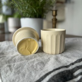 Fluted French Butter Keeper with Water Line, French Butter Crock, French Butter Dish with lid for Countertop, French Butter Container Bell with Water Line