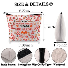 BDPWSS RPG Gamer Gift I'M Not Procrastinating I'M Doing Side Quests Funny Dragon Gamer Makeup Bag Dragon Master Gift (Side quests bag)