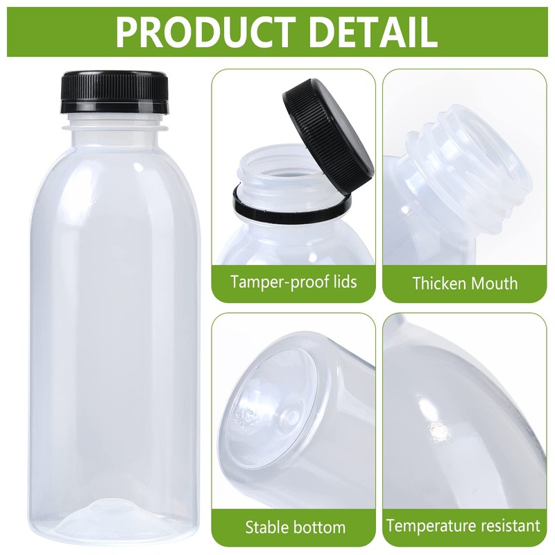 zmybcpack 12 Pack 16oz PP Heat-Resistant Plastic Juice Bottles with