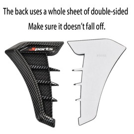 Air Flow Intake Hole Grille ，Universal Car Fender Side Vents, Side Marker Air Wing Vent Trim Cover ， Fender Decorative Spoiler。The Whole Back is Double-Sided Glue (Carbon Fiber Black)