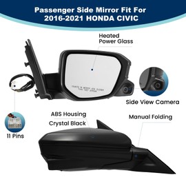 xingsichuang Right Passenger Side Door Mirror For 2016-2021 Honda Civic Sedan/coupe/hatchback Lx/Ex/Sport with Power Glass、Heated and Camera Match to Black Replace#76208-TBC-A02ZA HO1321284 (11pin)