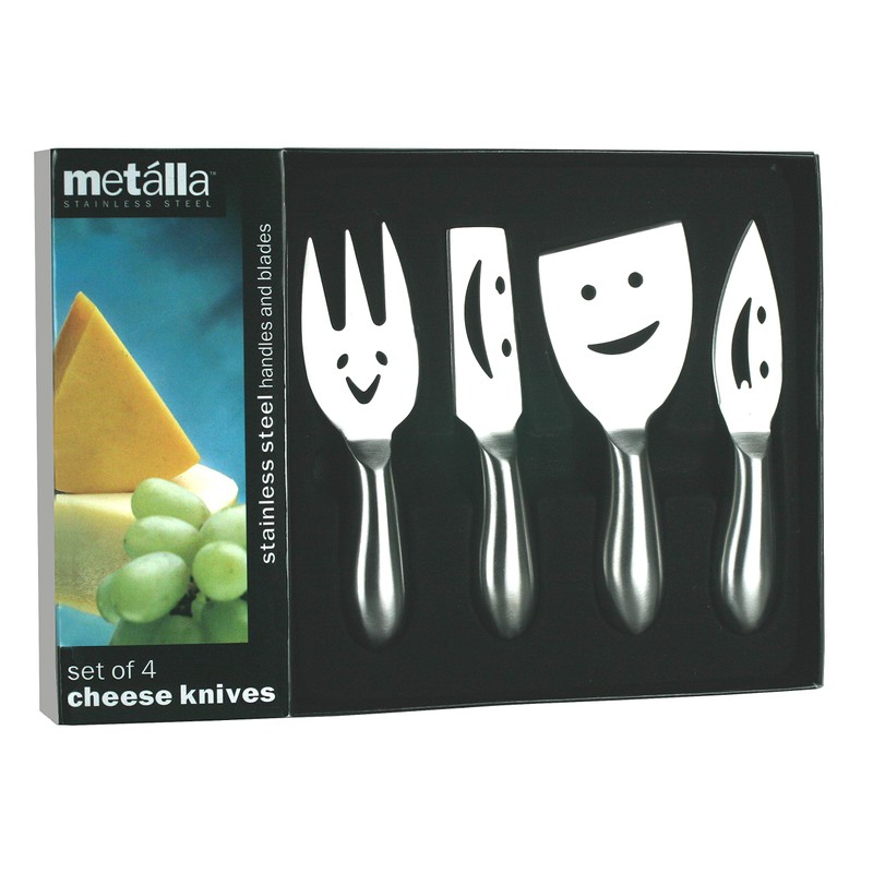 Prodyne Happy Face Cheese Knives, Set of 4, Silver
