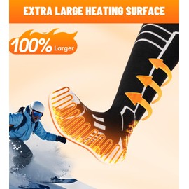 FREEHILL Merino Wool Heated Socks for Men Women, 5000mAh One-Click Control Rechargeable Cold Weather Heated Ski Socks (Black, XL)