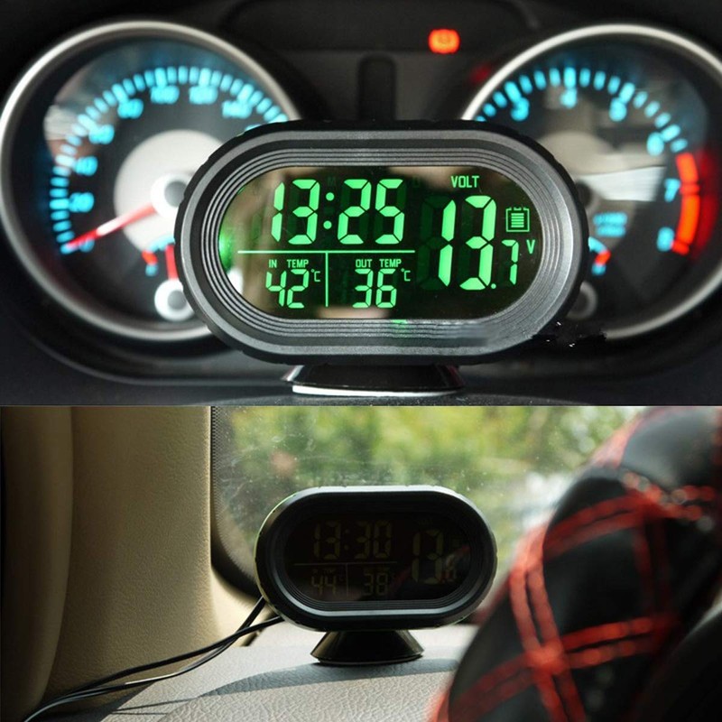 Ruspela Car Thermometer Digital Clock Car Vehicles Dual Temperature Display