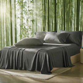 EcoBedsoNight 100% Viscose Derived from Bamboo Sheets King Size,Soft & Cooling Viscose from Bamboo Sheets Set, Organically Grown,Breathable & Soft Deep Pocket Up to 18 Inches(Gray)