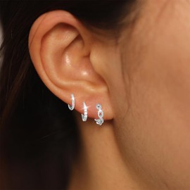 FUNEIA 3 Pairs of Hoop Earrings Silver 925 / Gold Women's Earrings Silver 925 Set 14K Gold-Plated Small Hoop Earrings Waterproof Earrings Set Multiple Ear Holes Mini Golden Silver Hoop Piercings