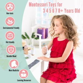 Ehome Wooden Makeup Toy Set for Toddler Pretend Play Skin Care Beauty Salon Set Wood Learning Toys, Play Spa Set with Face Mask Christmas Birthday Gifts for 3-8 Years Old, White