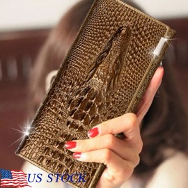 Unbranded Leather 3D Embossing Alligator Ladies Crocodile Long Clutch Wallets Women Wallet