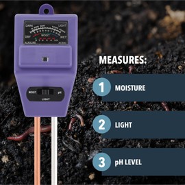 Arcadia Garden Products WN39 Worm Nerd Compost Bin and Garden Soil 3-in-1 Meter for Measuring Moisture, Light, pH, Purple