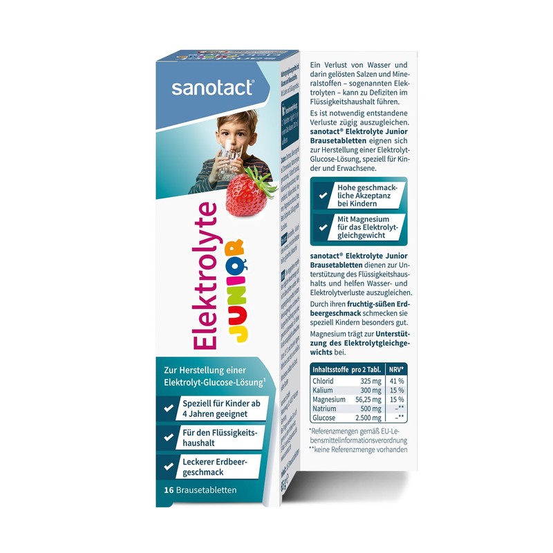 sanotact Electrolytes Junior (16 Effervescent Tablets), Electrolytes for Children for