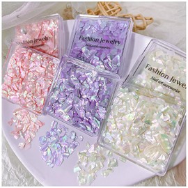 Nail Art Abalone Seashell Slices，CHANGAR 3D Aurora Polished Colorful Shell Nail Art Sequins Natural Color Ultrathin Shell Nail Art Decoration Accessories