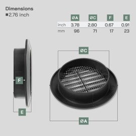 Vent Systems Ø3" Inch Black Louvered Plastic Door Vent – 2 Pack - Easy-to-Install Round Air Grille for Interior Airflow – Durable Ventilation Register for Bathroom, Garage, Furniture Panel Doors