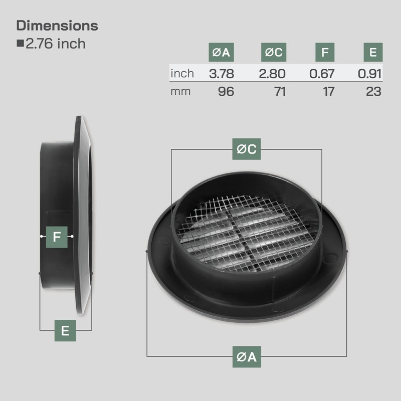Vent Systems Ø3" Inch Black Louvered Plastic Door Vent –