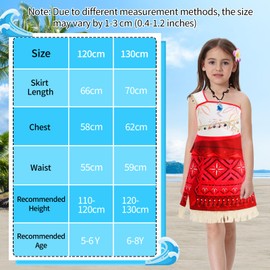 GUBOOM Vaiana Children's Costume, Moana Costume Girls with Necklace, Flower Crown, Hair Clip, Moana Costume Girls, Princess Vaiana Costume Dress for Carnival, Cosplay, Birthday (130 cm)