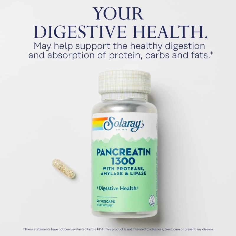Solaray Pancreatin 1300 | Pancreatic Digestive Enzymes Plus Papaya for
