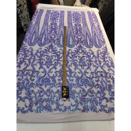 New Creations Fabric & Foam Inc LAVENDER IRIDESCENT CLASSIC SEQUIN DESIGN ON A 4 WAY STRETCH MESH-BY YARD.