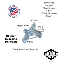 Shelf Support Clips 5mm peg (Choose Your Shelf Clip Color! White, Brown, or Clear) Kitchen/Cabinet Shelf Clips/Furniture Clips/New or Replacement/10 Plastic Support Clips per package/by E.H.C. (Clear)