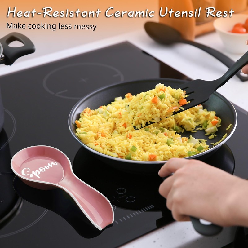 Ceramic Spoon Rest for Stove Top, DAYYET Large Spoon Holder,