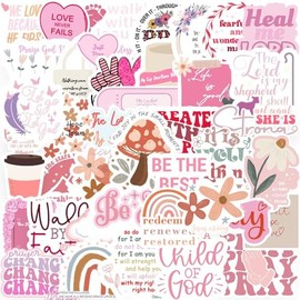 100PCS Bible Verse Stickers,Pink Christian Inspirational Aesthetic Decals,Vinyl Waterproof Religious Faith Stickers,for Water Bottles Laptop Journal Guitar Scrapbook