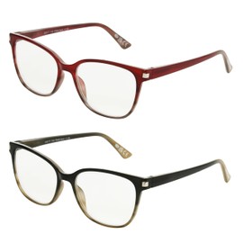Foster Grant Women's Dakota 2-Pack Cat Eye Reading Glasses, Berry Fade, Blue/Teal Fade, 45 mm, 1 Diopters