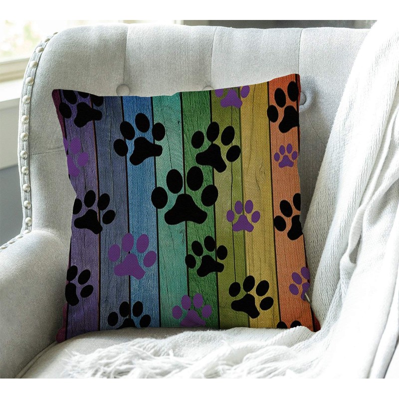 Swono Rustic Rainbow Woodgrain Black and Purple Dog Paw Cotton