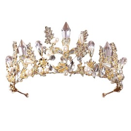 Crystal Tiara Crown Headband Princess Elegant Crown Women Girls Bridal Wedding Prom Birthday Part (Pale Gold)