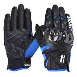 Harssidanzar Mens Leather Perforated Motorcycle Driving Gloves CM001EU Blue S