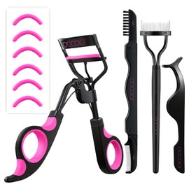 Docolor Eyelash Curler Kit, 4 in 1 Lash Curler Kit, Eyelash Separator Comb Eyelash Extension Tweezers Eyebrow Brush and Comb with 6 Extra Replacement Refill Pads Eyelash Applicator Makeup Tool