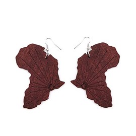 Women's Afrocentric Africa Map Text Wood Dangle Earrings Wooden Geometric Pendant Pierced Jewelry-brown map