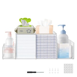 Jumyee Acrylic Diaper Caddy, Changing Diaper Table Organizer, Tabletop Detachable Clear Diaper Storage Organizer for Diapers, Wipes, and More Baby Stuff