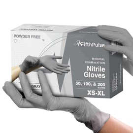 FifthPulse - Guantes desechables de nitrilo gris frío, sin látex, guantes de limpieza y cocina seguros para alimentos, guantes de revisión médico