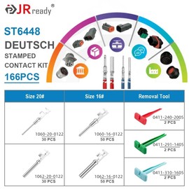 JRready ST6448 Deutsch Stamped Pin Kit 166PCS, Size 16 20 Open Barrel Contacts 22-14AWG w/Pin Removal Tool, for DT, DTM,DRC,DTV, AEC,Strike Series