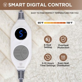 Westinghouse Electric Blanket Heated Throw, Super Cozy Luxury Faux Fur & Sherpa with 6 Heating Levels & 2-10 Hours Auto Off, Fast Heating & Overheat Protection, 50x60 Inch, Beige