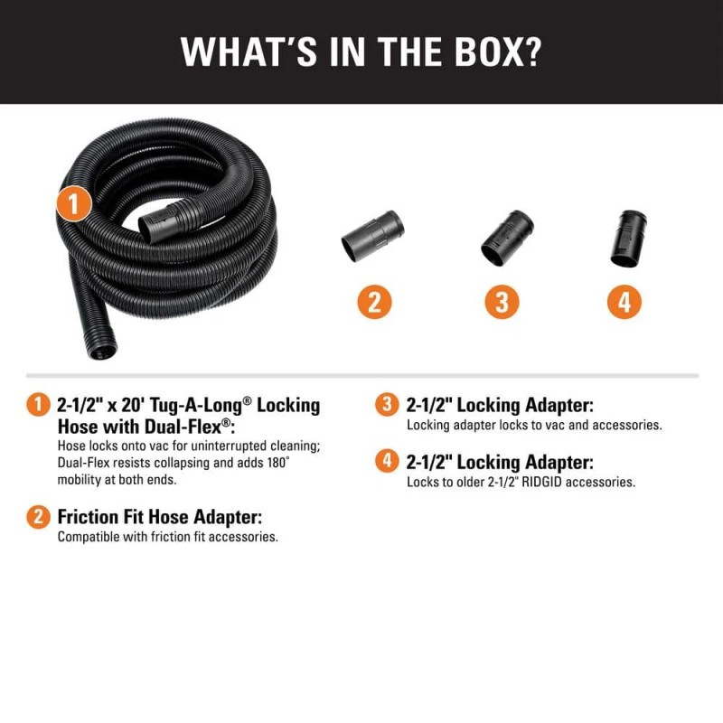 Wet/Dry Shop Vacuums 2-1/2 In. X 20 Ft. DUAL-FLEX Locking