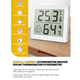 Digital Thermometer Hygrometer Ultra Thin 3.1 Inch Large Screen Electronic Thermo-Hygrometer Indoor Digital Display for Temperature and Humidity Temeo Hygro Indicator Meter (White)