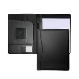 A4 PU Leather Portfolio Folder with 30 Pages Paper Padfolio Business Organizer Document Planner Binder Storage Pocket for Legal Pad Holder Paperwork Phone Men Women Black
