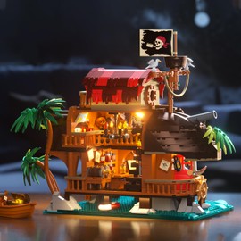 ONITUOFO Pirate Ship Tavern Building Set for Adult, Boat House Architecture Collection Toy with Light, Home Office Decor and Creative Gift for Boys 8-14(1312pcs)