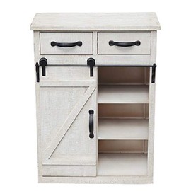 Farmhouse Wood Cabinet with 1 Sliding Barn Door,2 Drawersï¼3 Shelves ï¼Large Storage Spaceï¼ Distressed Wood Console Tableï¼ Vintage Furniture,32" H, White