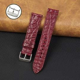 vinacreations 21mm Burgundy Slim Alligator Belly Leather Watch Band Men Exotic Replacement Handmade Quick Release Crocodile Flat Wristwatch Strap DH-27-21MM