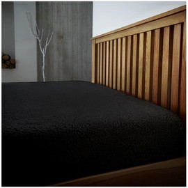 Luxury Teddy Fleece Fitted Sheet, Warm & Cosy Bed Linen Fluffy Plain Bedding Super Soft Kingsize Bedsheet, Black