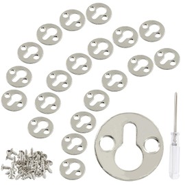 HARSKIYER 25 mm / 1 Inch Metal Keyhole Hangers, 30 Pcs Round Type Shelf Brackets, Silver Keyhole Mounting Plate with Screws for Picture Frame, Wall