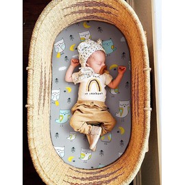 Stretchy Bassinet Sheet Set BROLEX 2 Pack Snug Fitted Cradle Fitted Sheets for Bassinet Pads/Mattress, for Boys Girls,Unisex,Ultra Soft Breathable,Owl Bear